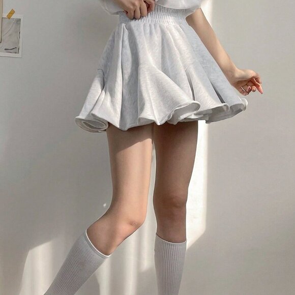 Grey Casual Women's Elastic Waist Fleece Flare Skirt - Picture 5 of 7